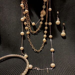 Classic Pearl-Look Multi-Strand Necklace & Earring Set - Cream